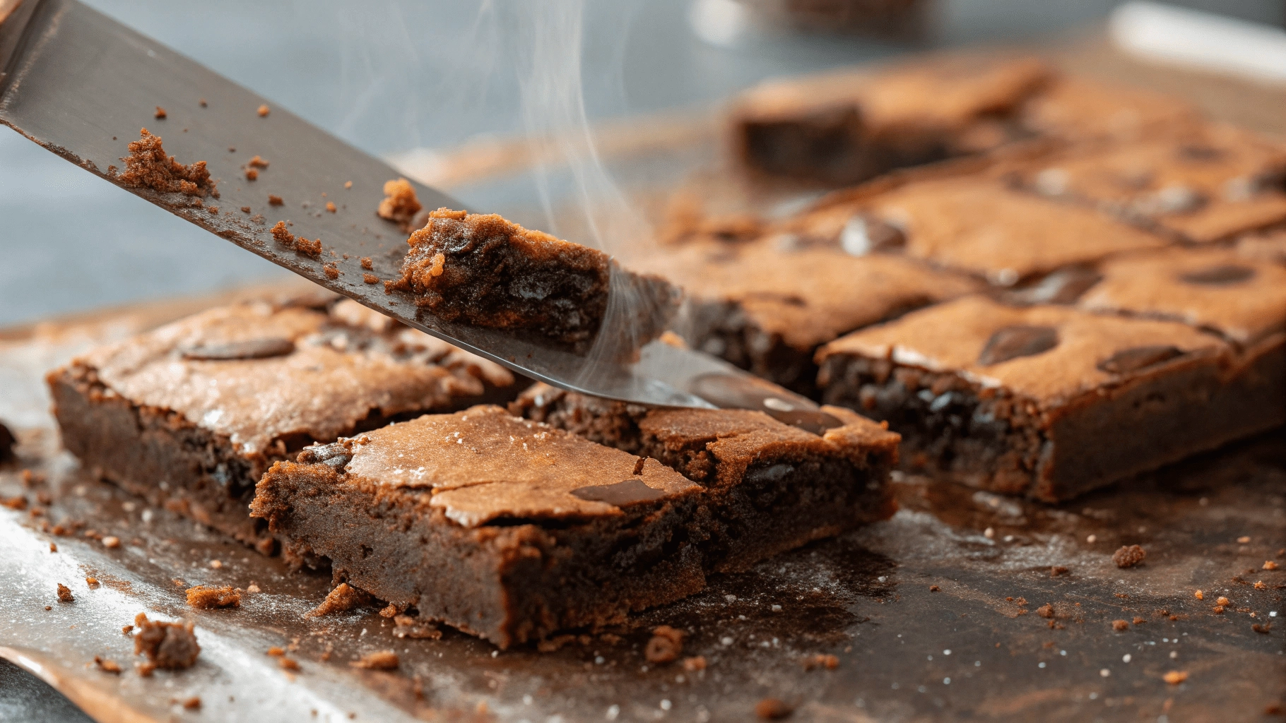 Gooey interior of homemade brownies recipe with molten chocolate pockets