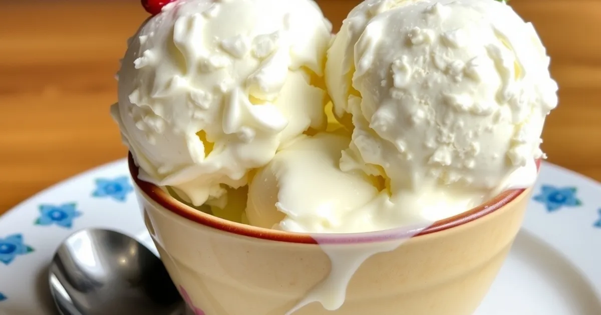 Close-up of cottage cheese ice cream with raspberry and mint