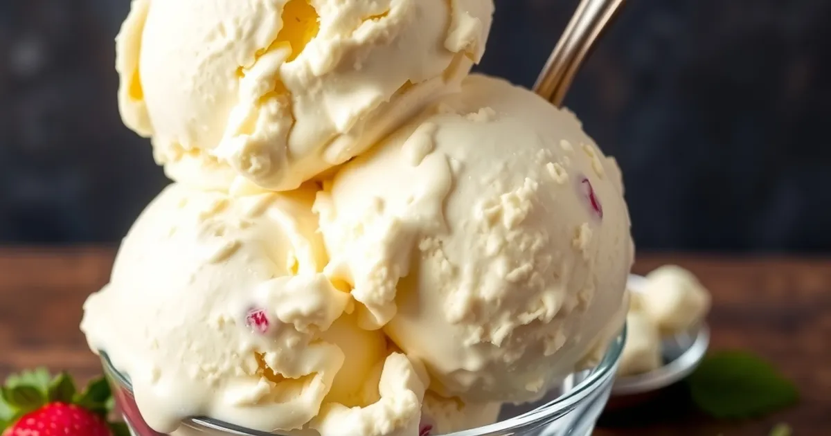 Bowl of cottage cheese ice cream with a spoon