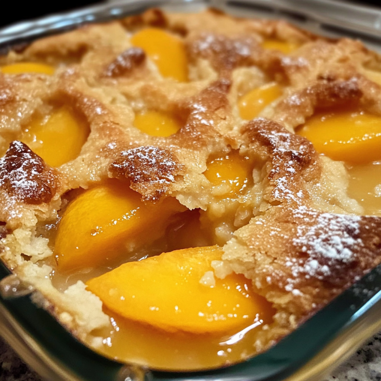 Peach cobbler ready to eat. A delicious dessert!