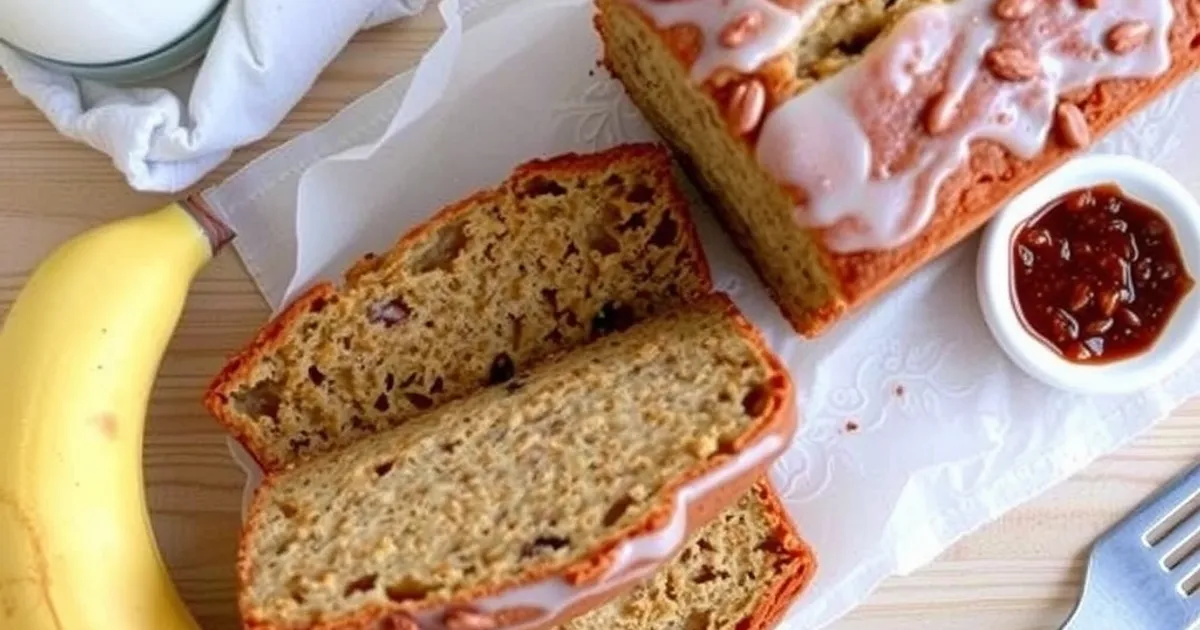 Sliced miso banana bread with glaze and nuts