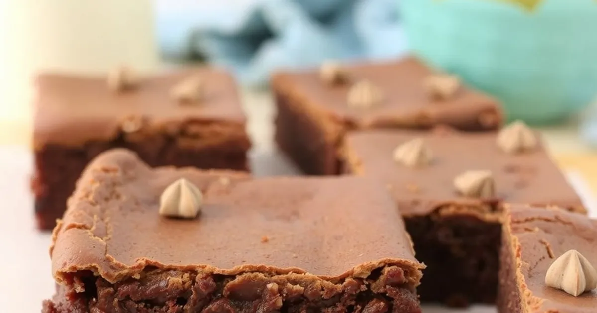 Close up of Vegan Dulce Brownies with chocolate topping